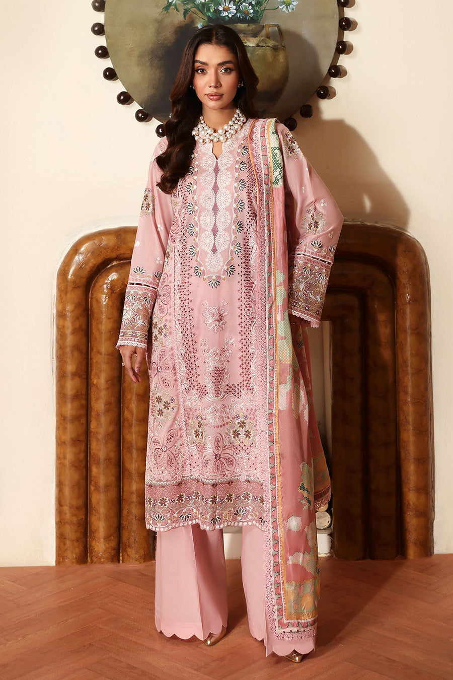 Blush Pearl Embroidered Lawn 3-Piece Suit with Digital Printed Silk Dupatt - Pehnaawaa