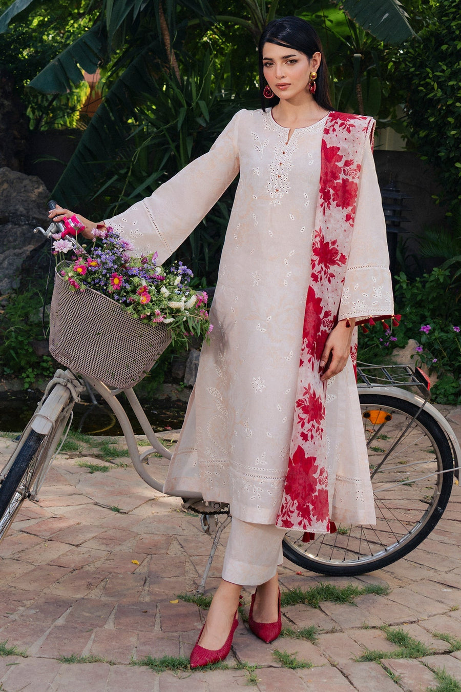 Blush Beige Embroidered Lawn Suit with Digital Printed Chiffon Dupatta