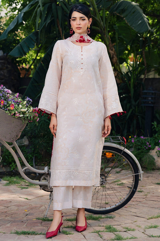 Blush Beige Embroidered Lawn Suit with Digital Printed Chiffon Dupatta