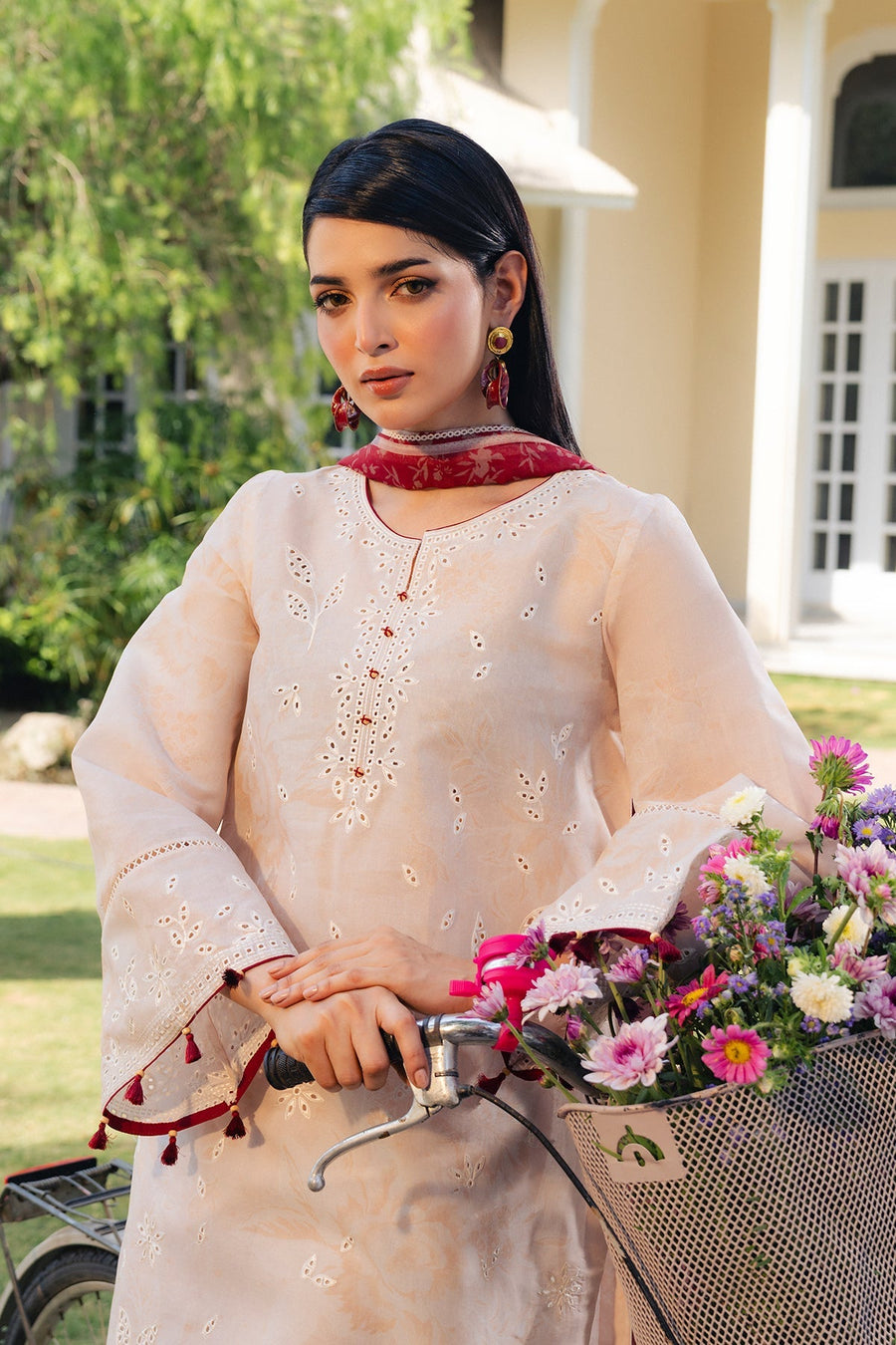 Blush Beige Embroidered Lawn Suit with Digital Printed Chiffon Dupatta