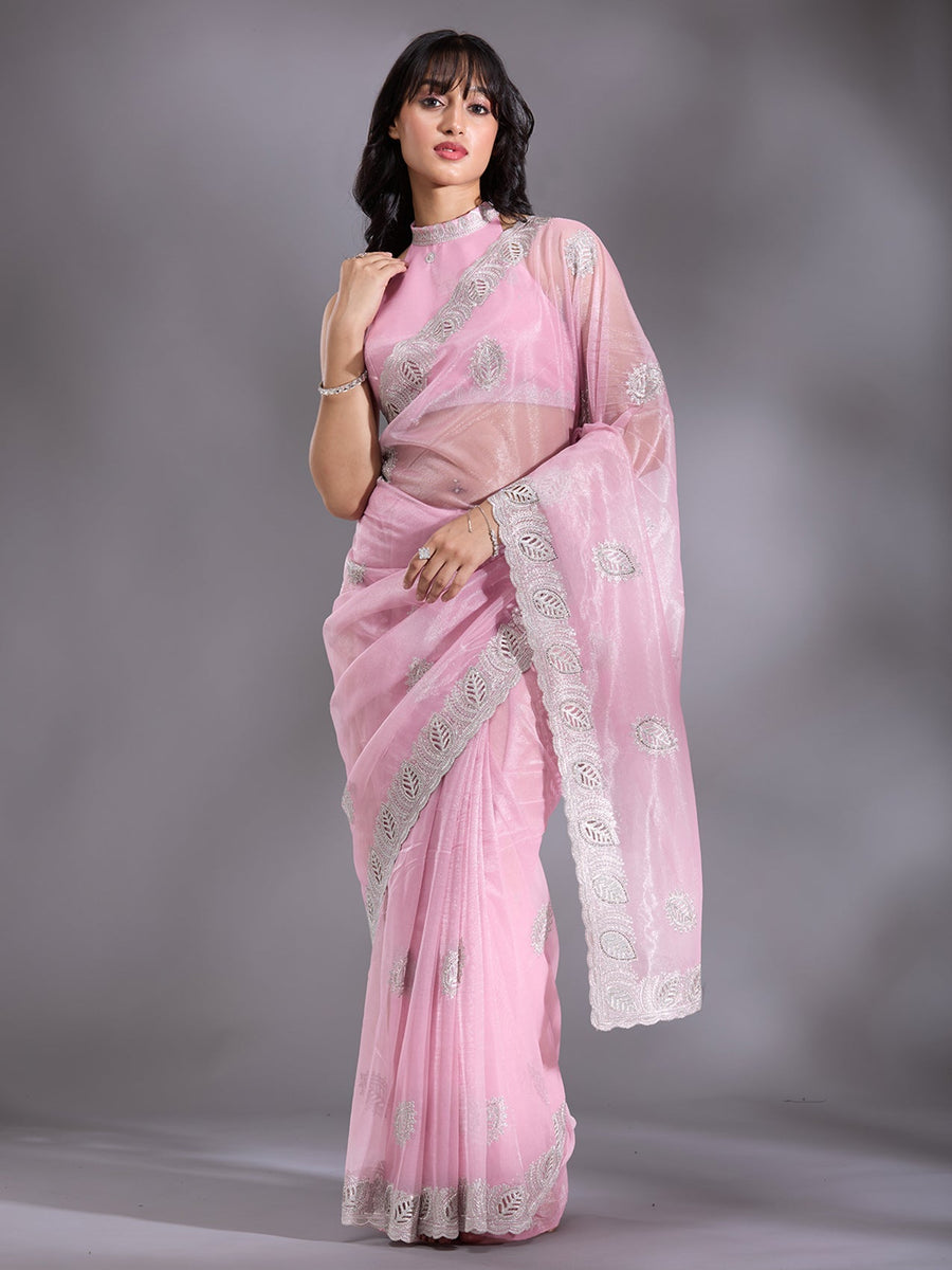 Baby Pink Cutwork Organza Saree - Pehnaawaa