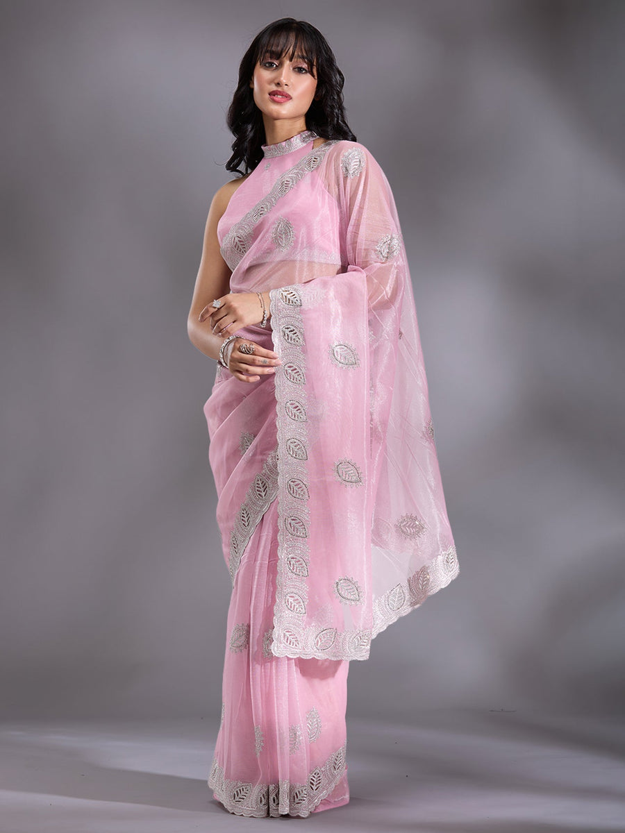 Baby Pink Cutwork Organza Saree - Pehnaawaa