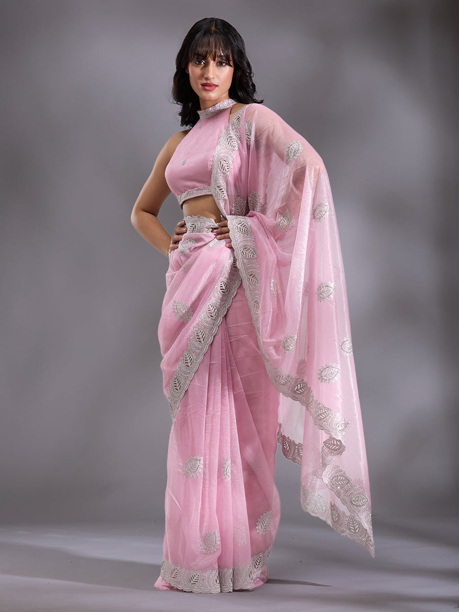 Baby Pink Cutwork Organza Saree - Pehnaawaa