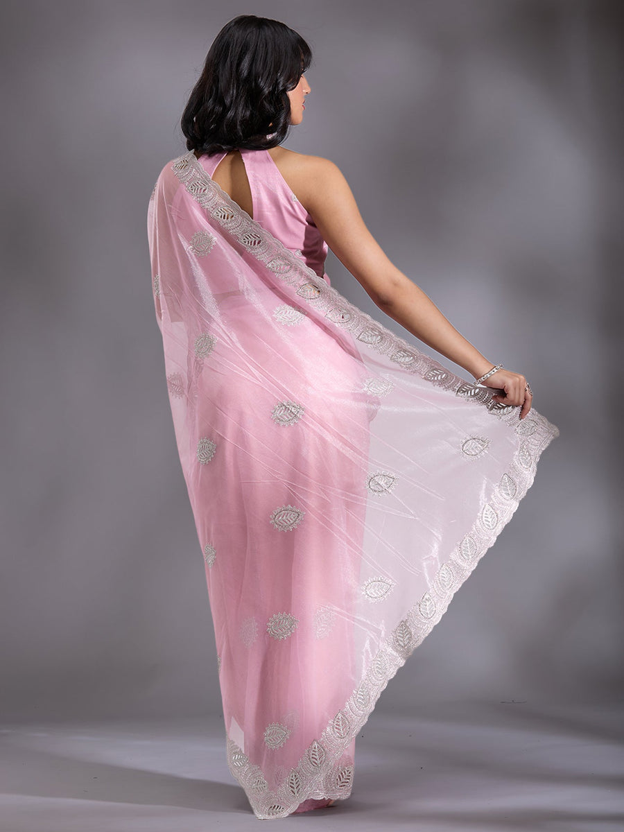 Baby Pink Cutwork Organza Saree - Pehnaawaa