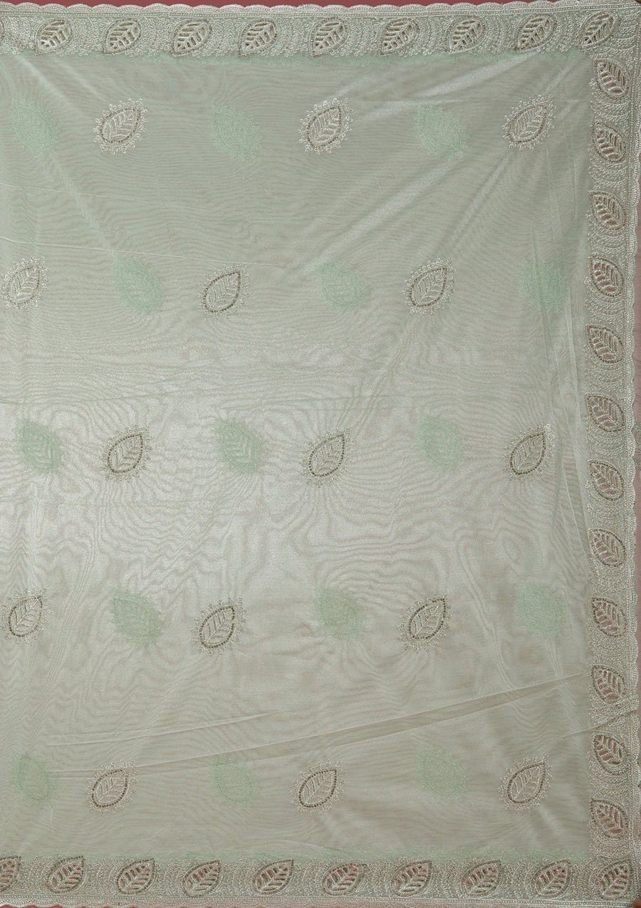 Sea Green Organza Saree with Cutwork Embroidery - Pehnaawaa