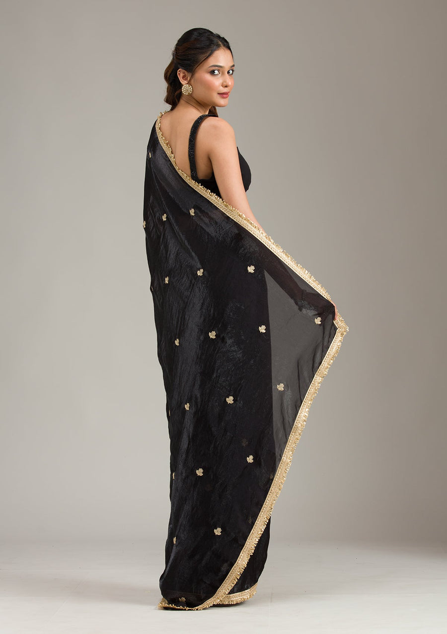 Black Georgette Saree with Gold Stonework Embroidery - Pehnaawaa