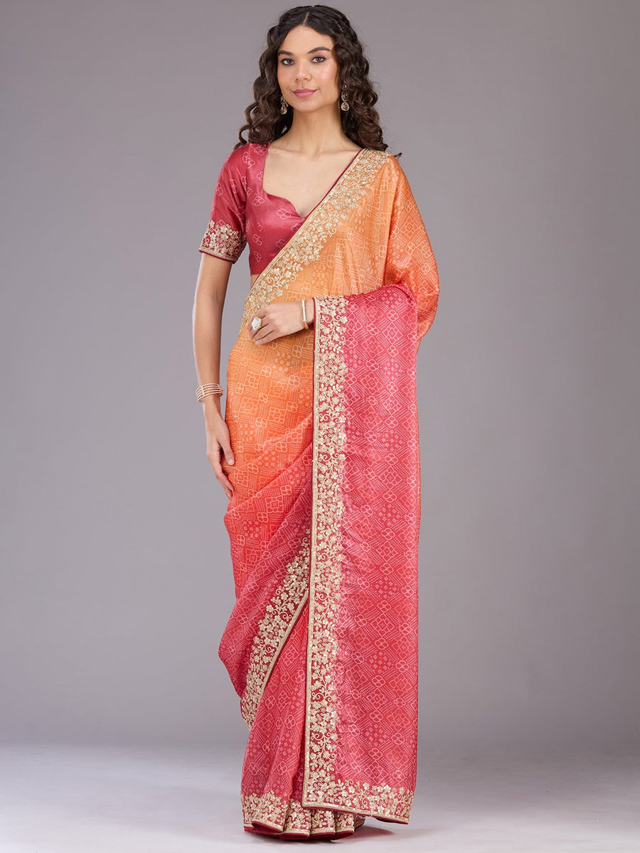 Orange Organza Saree with Cording Embroidery - Pehnaawaa