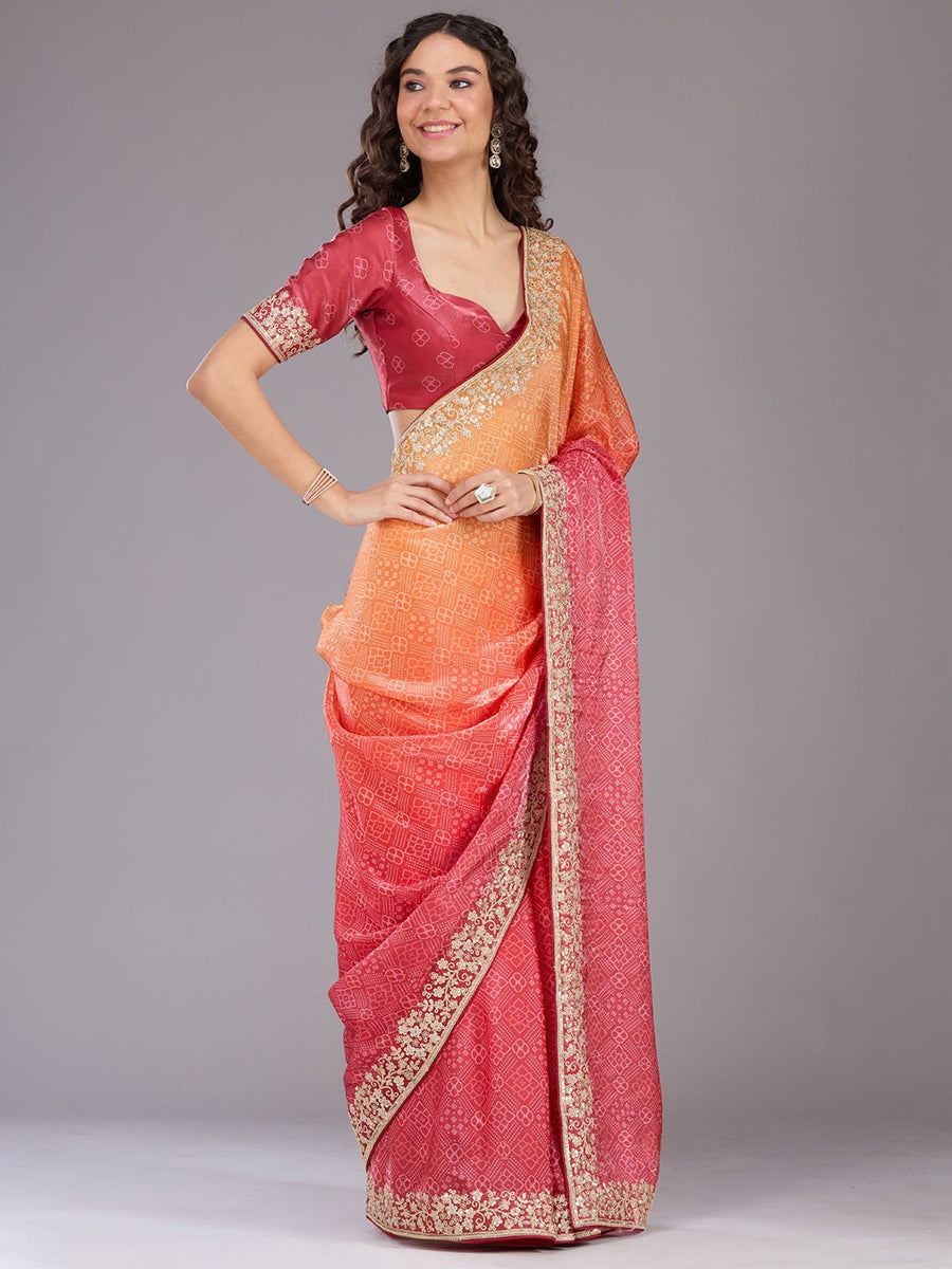 Orange Organza Saree with Cording Embroidery - Pehnaawaa