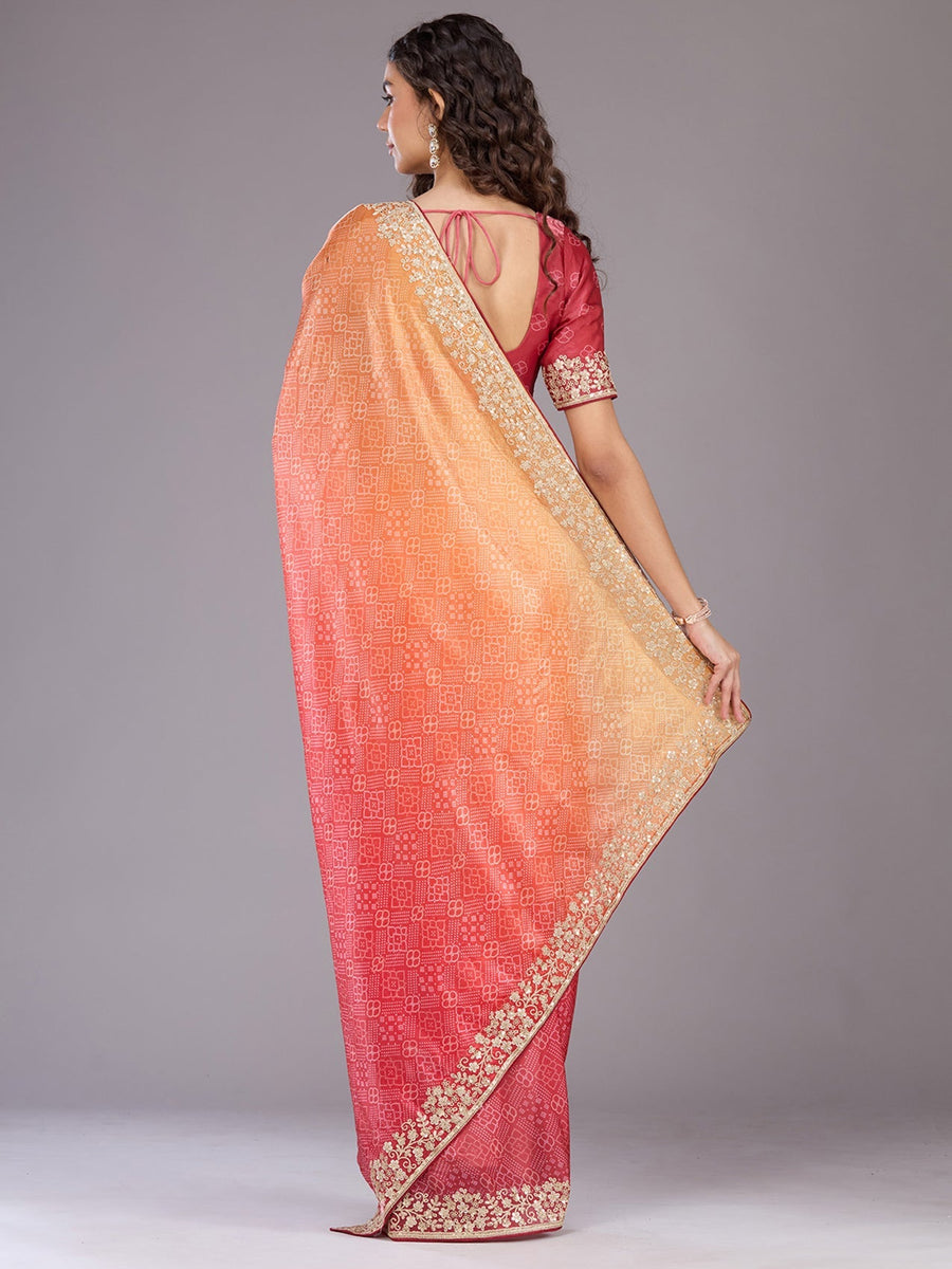 Orange Organza Saree with Cording Embroidery - Pehnaawaa