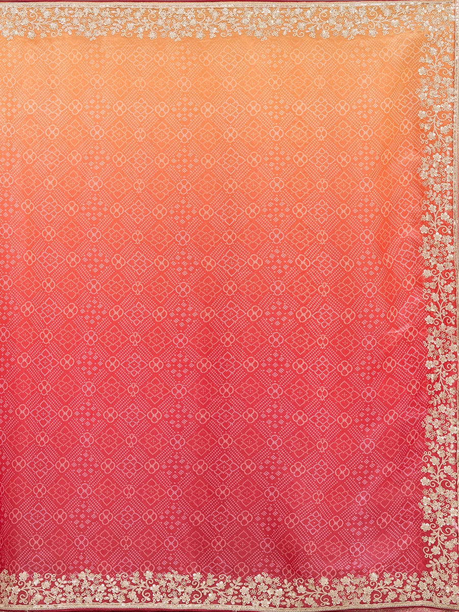 Orange Organza Saree with Cording Embroidery - Pehnaawaa