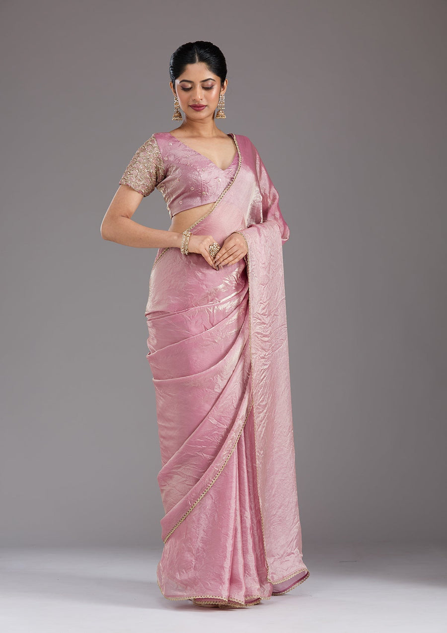 Onion Pink Sequins Organza Saree - Pehnaawaa