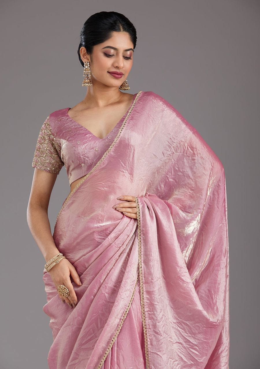 Onion Pink Sequins Organza Saree - Pehnaawaa