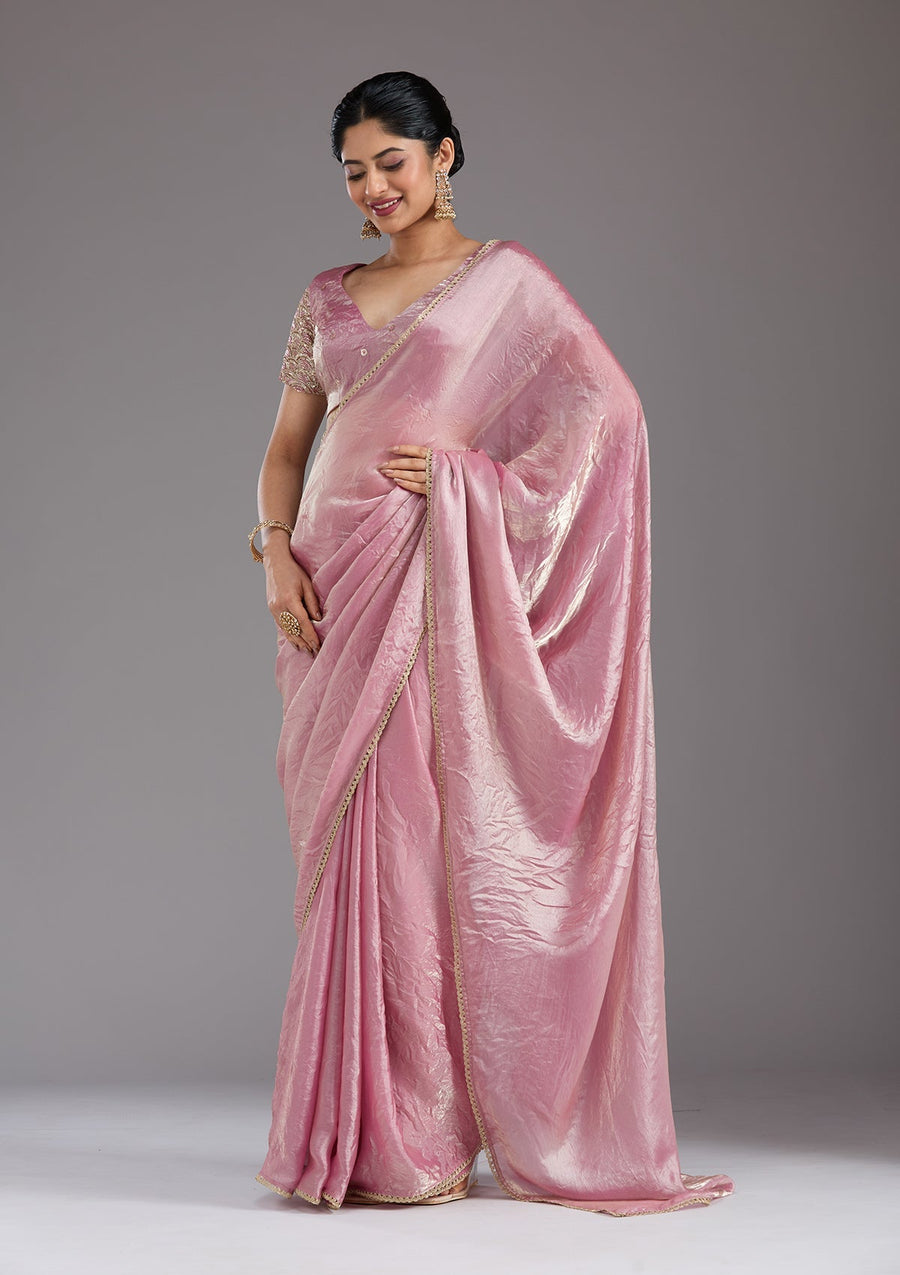 Onion Pink Sequins Organza Saree - Pehnaawaa