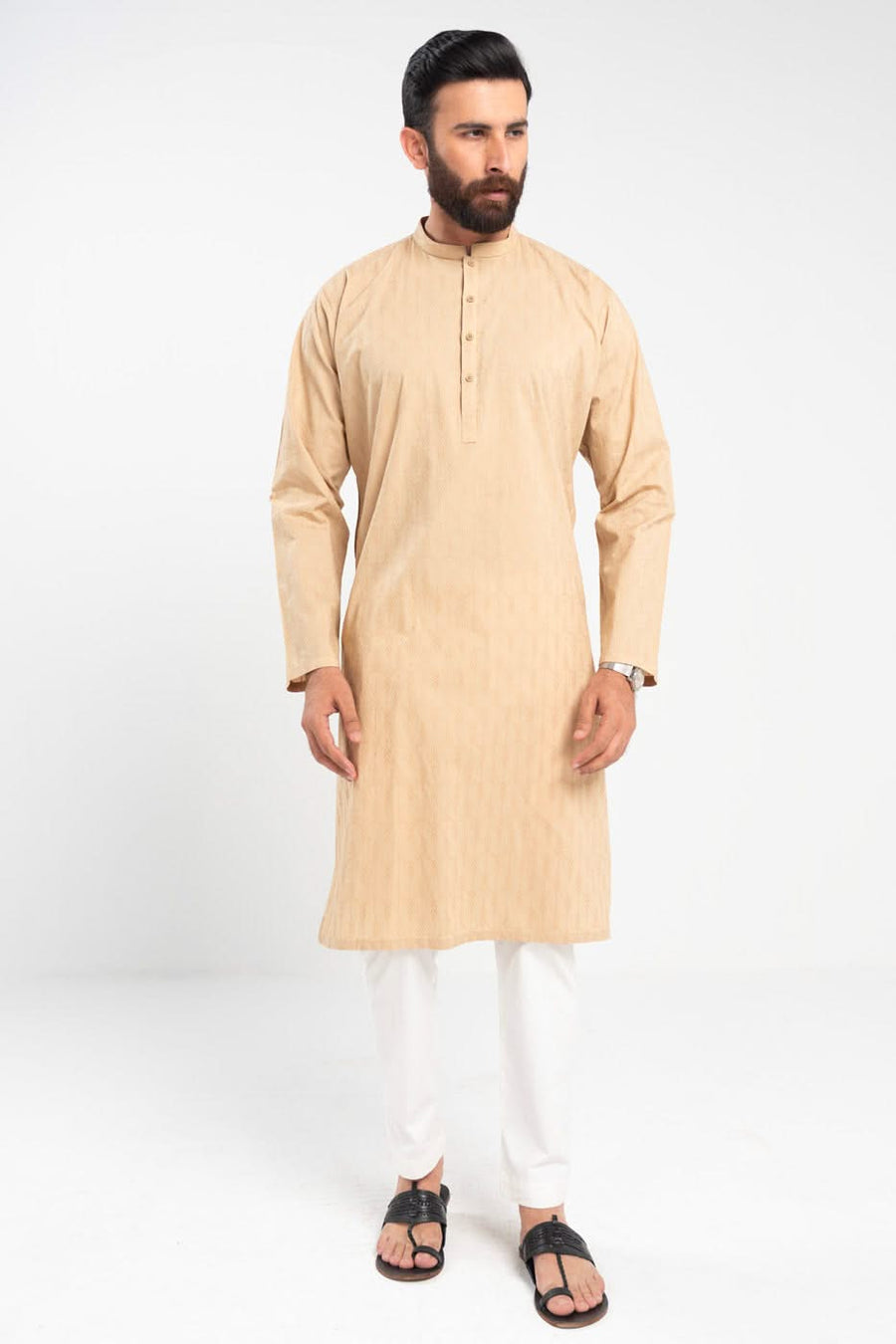 Cream Organic Cotton 1-Piece Kurta | Mandarin Band Collar