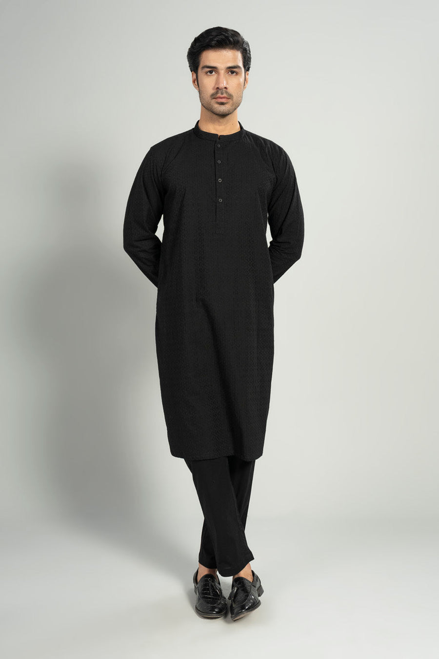 Midnight Blended Fabric 2-Piece Kurta | Band Collar
