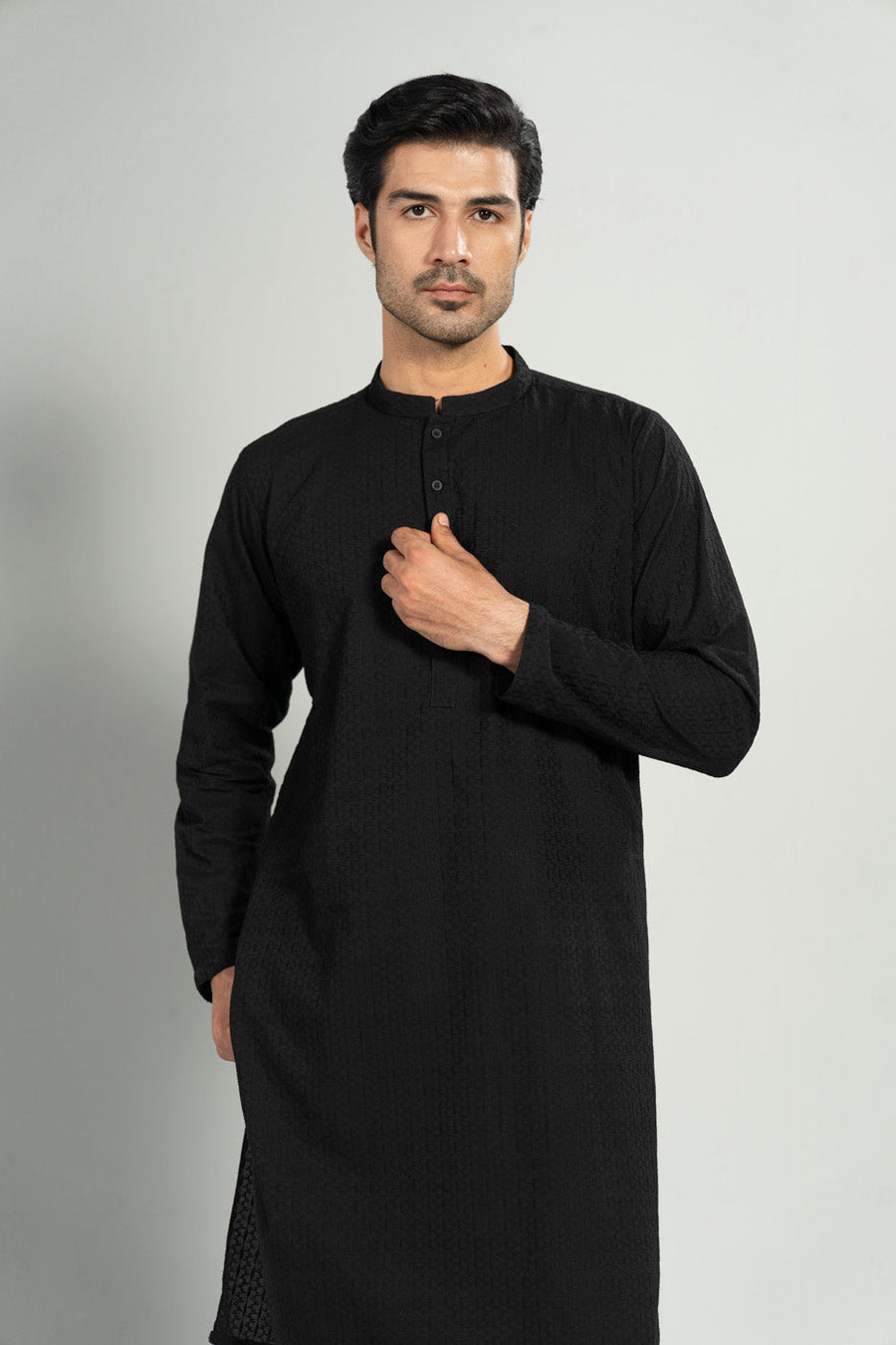Midnight Blended Fabric 2-Piece Kurta | Band Collar