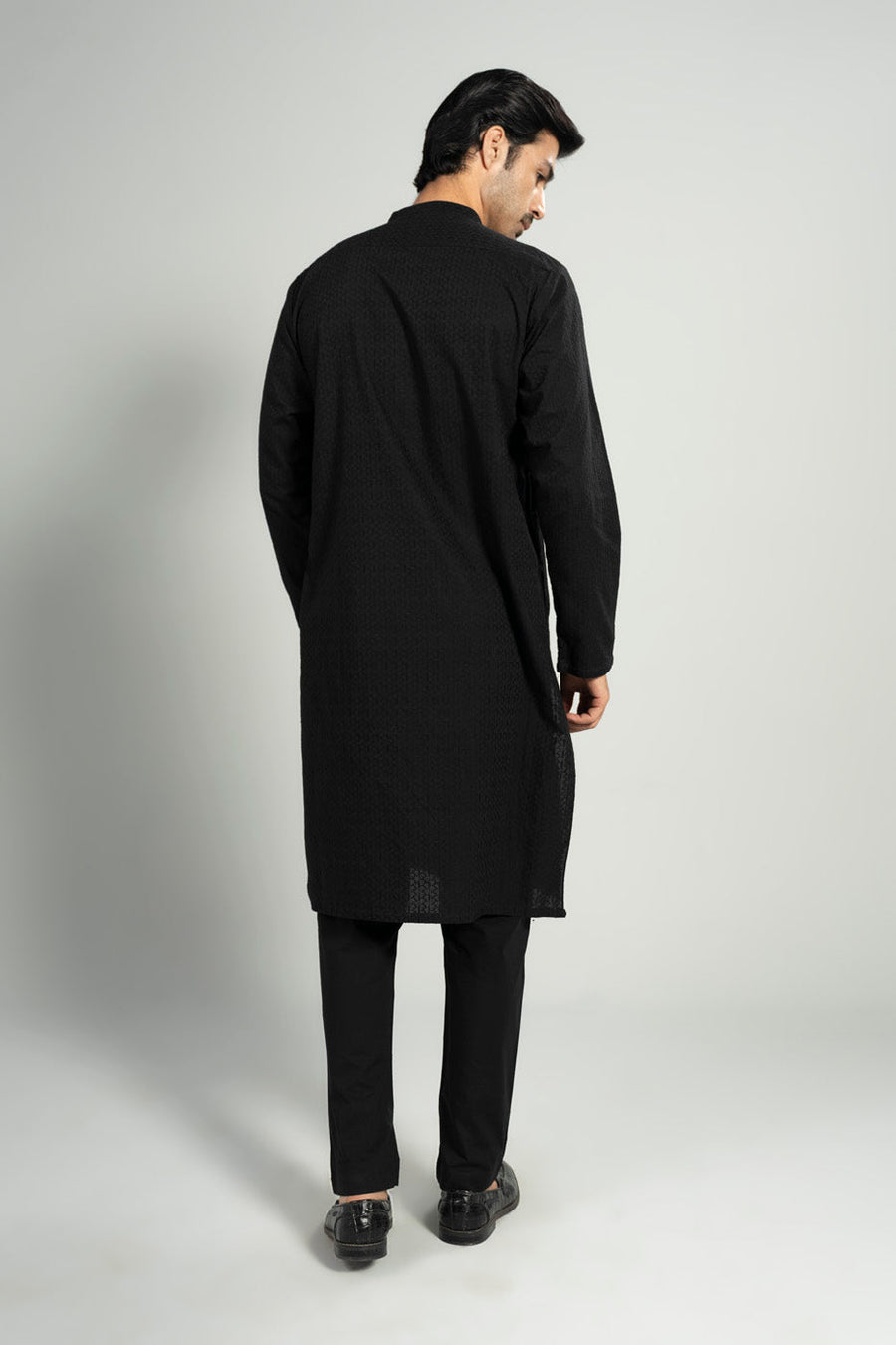Midnight Blended Fabric 2-Piece Kurta | Band Collar