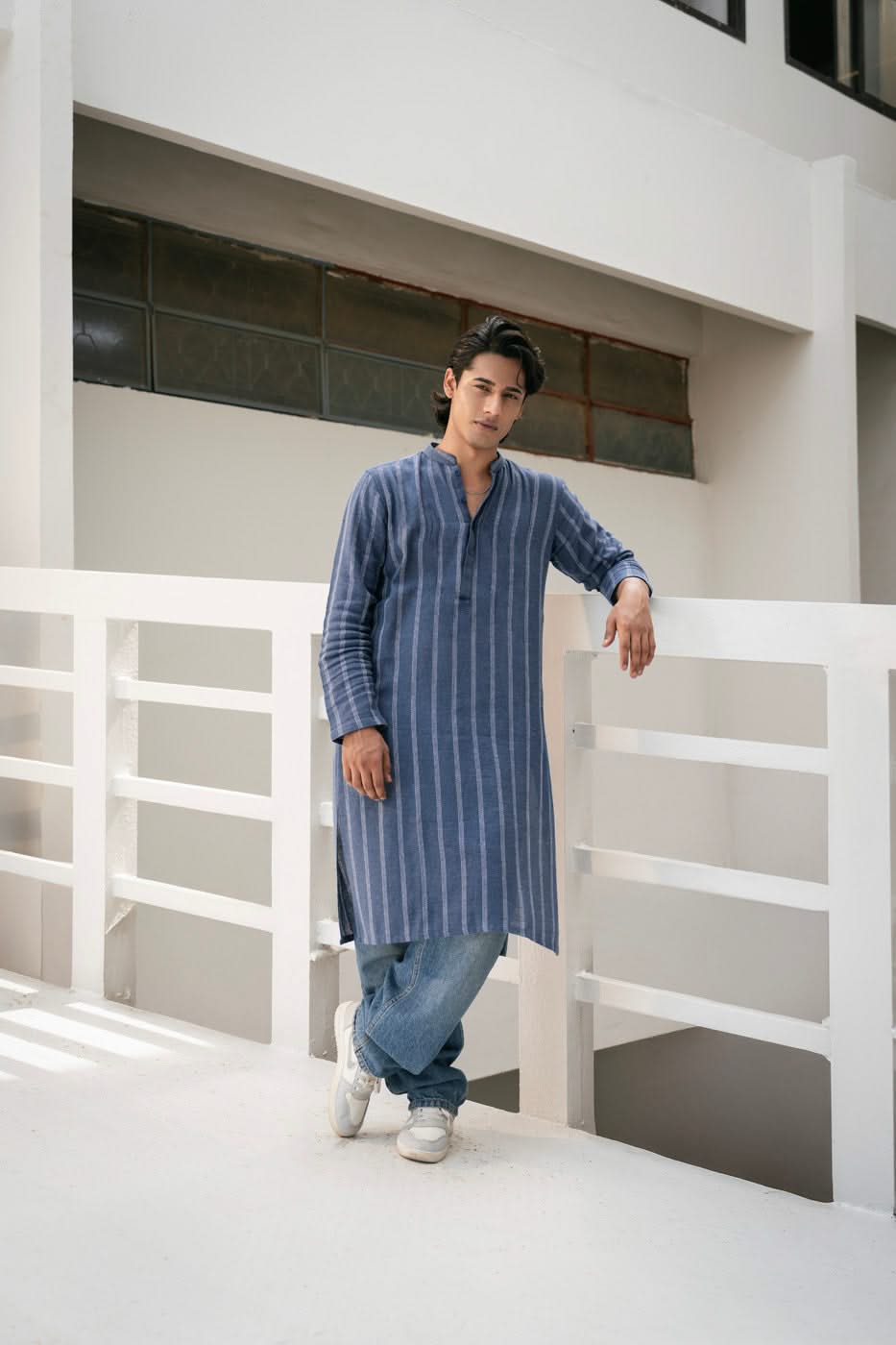 Cotton Yarn Dyed Kurta Made In India Band Collar