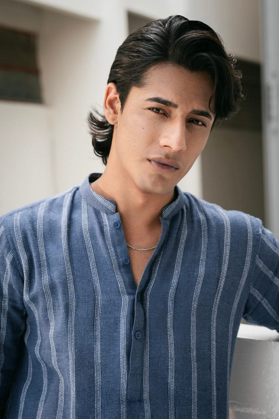 Cotton Yarn Dyed Kurta Made In India Band Collar - Pehnaawaa