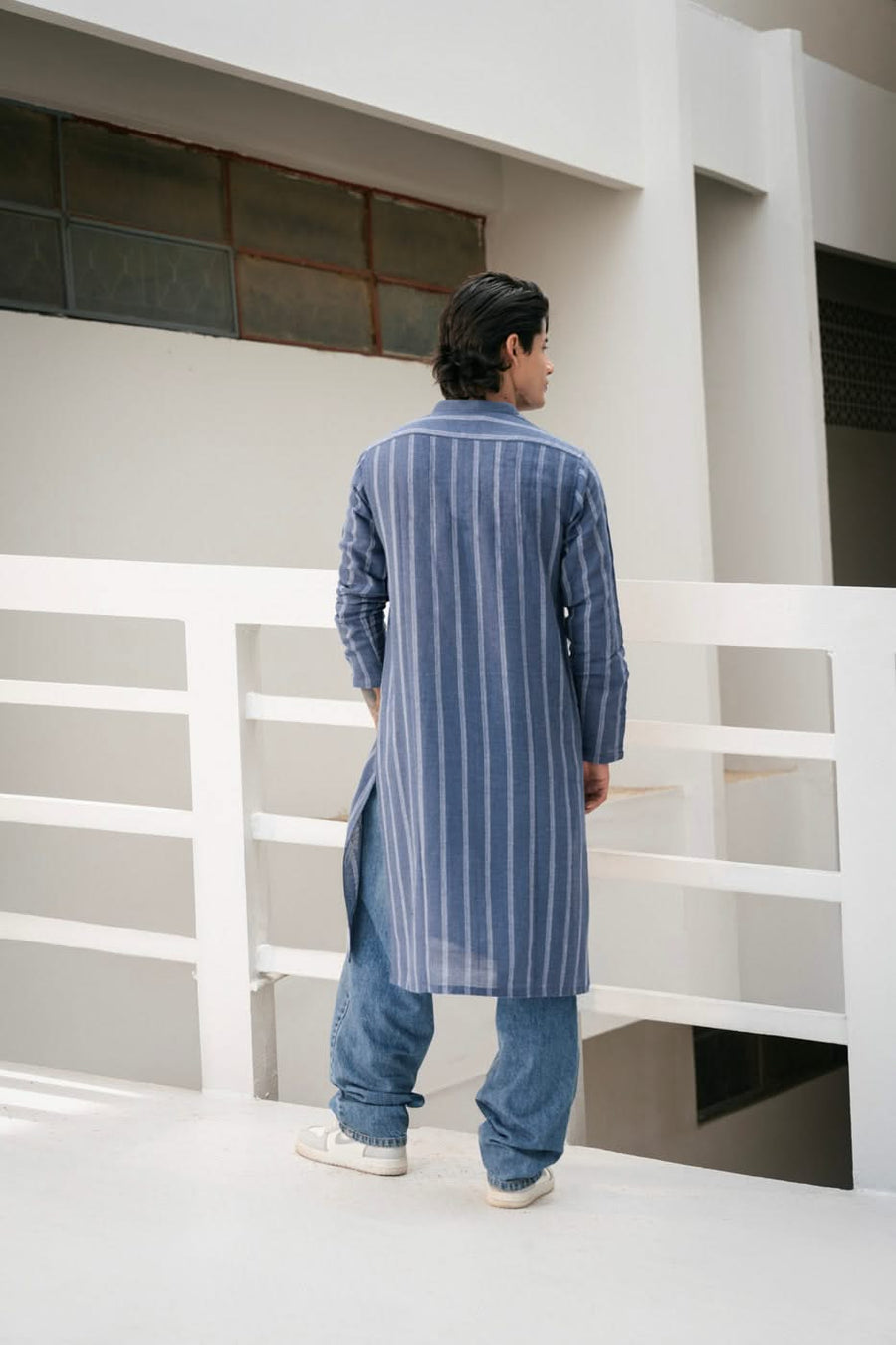 Cotton Yarn Dyed Kurta Made In India Band Collar - Pehnaawaa