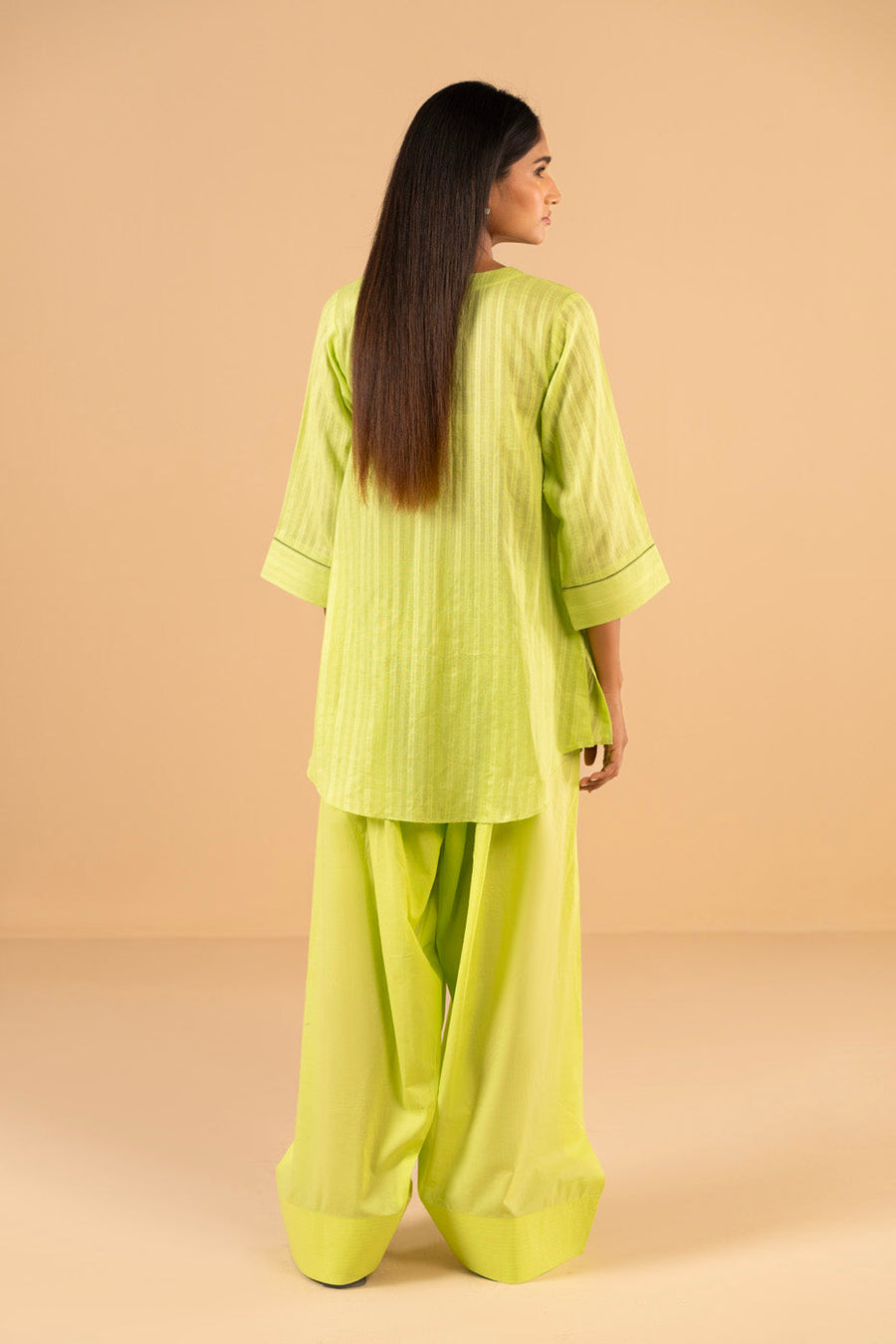 Lime Linen 2-Piece Kurta | Button-Front Karchobi Work