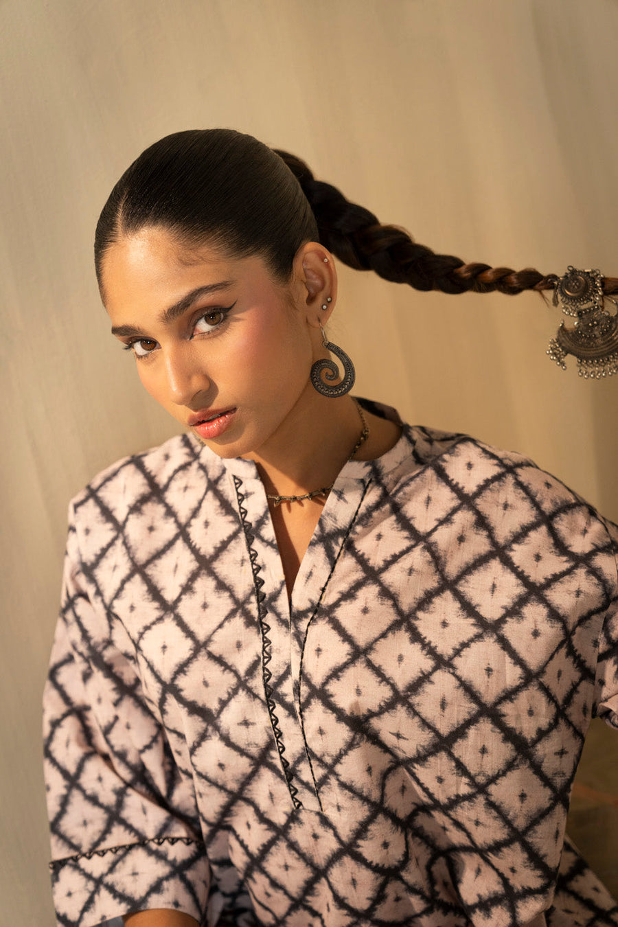 Ivory Cambric 2-Piece Shirt & Bootcut Pant | Geometric Print