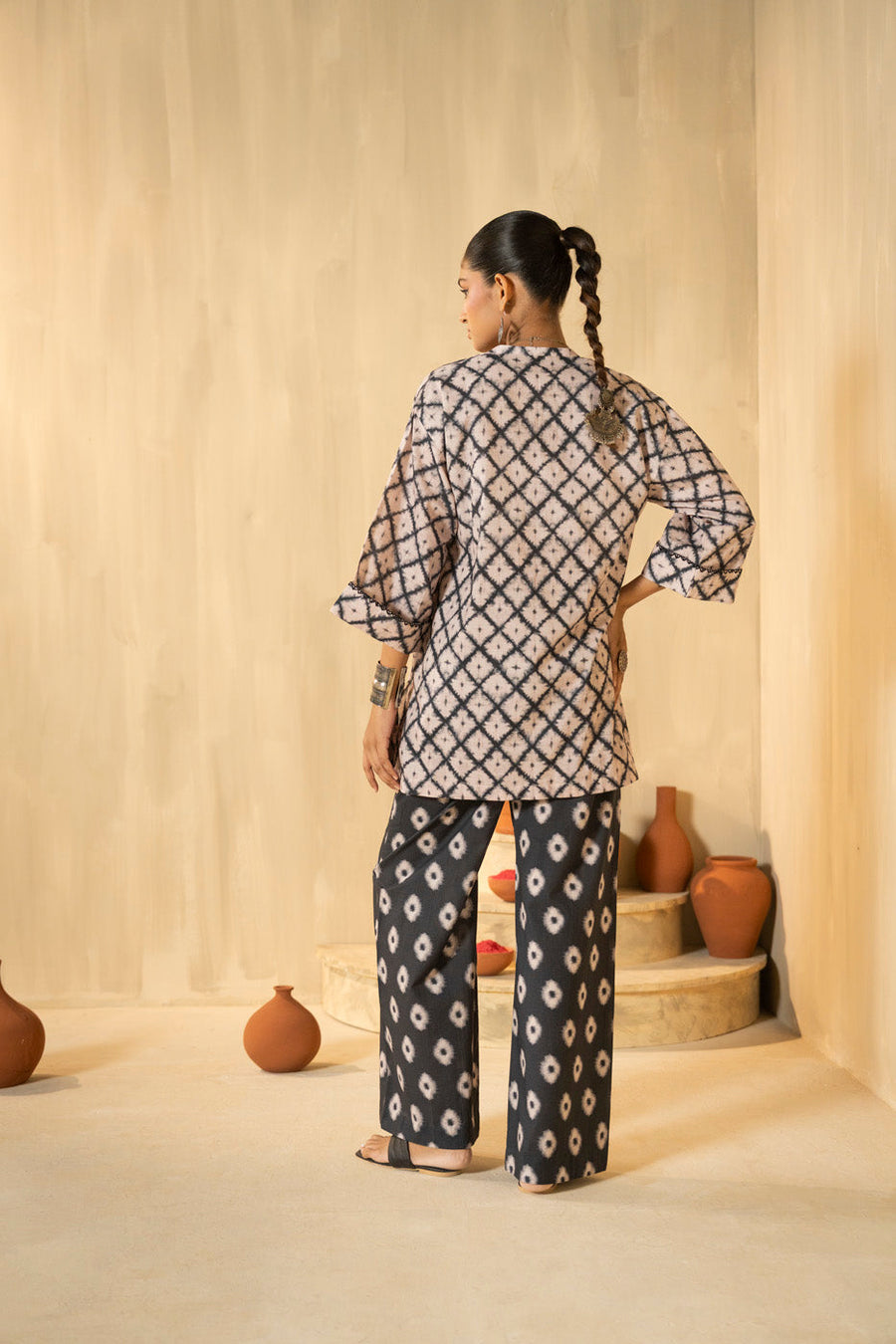 Ivory Cambric 2-Piece Shirt & Bootcut Pant | Geometric Print