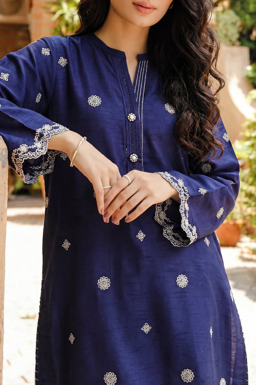 Solid Embroidered Korean Raw Silk Stitched 2 Piece (Shirt/Trouser) - Pehnaawaa