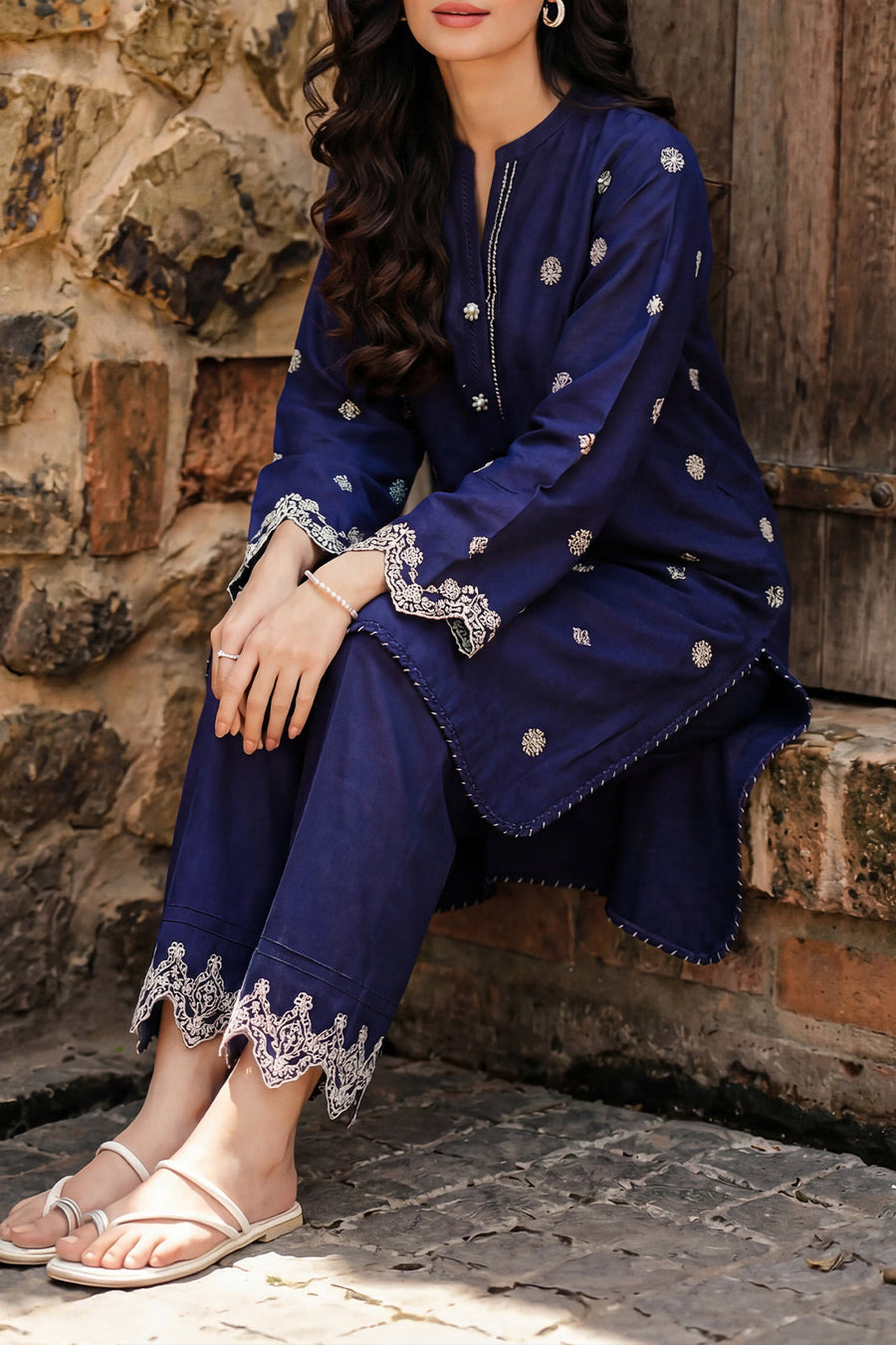 Solid Embroidered Korean Raw Silk Stitched 2 Piece (Shirt/Trouser) - Pehnaawaa