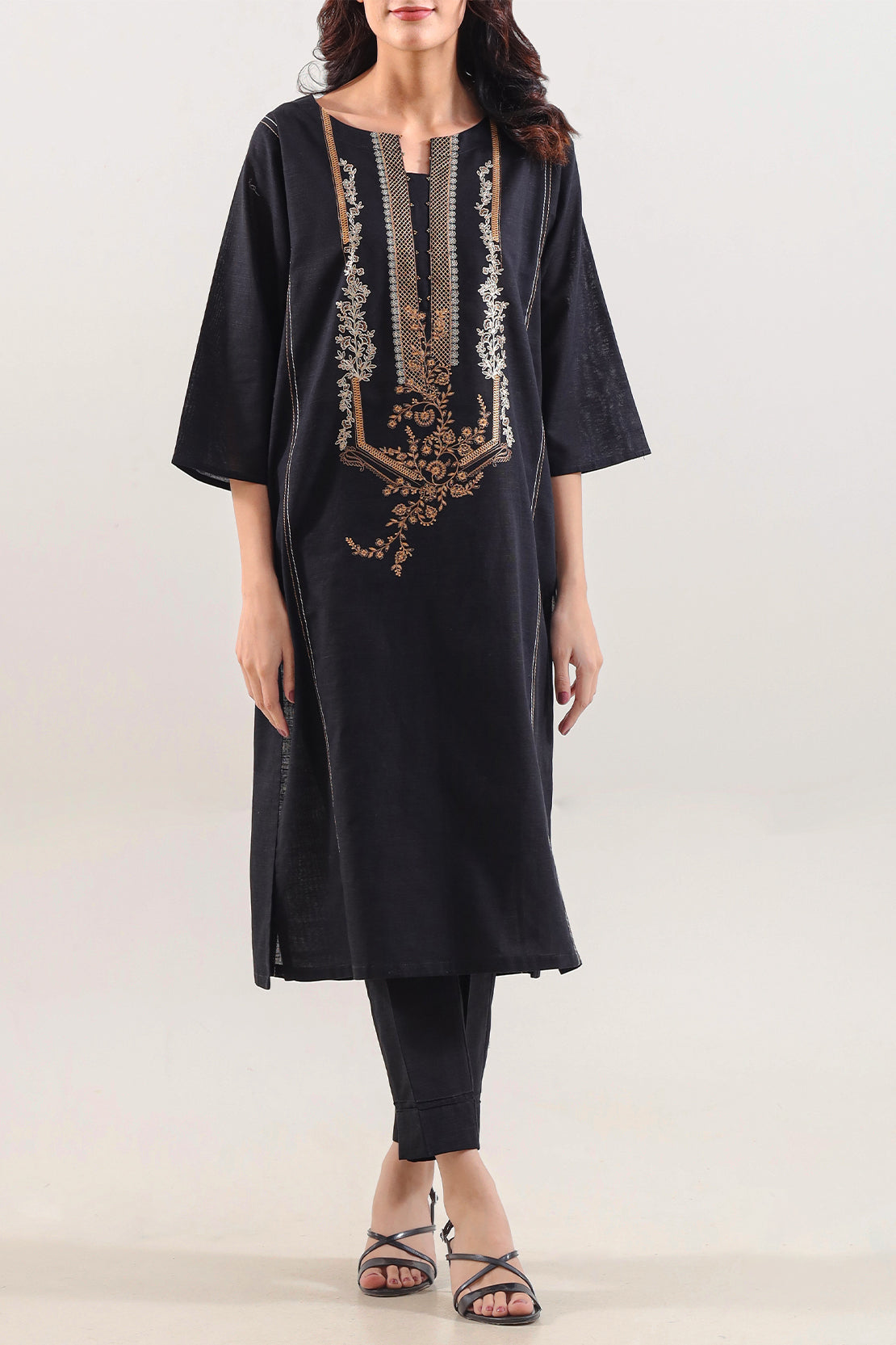 Solid Embroidered Khaddar Stitched 2 Piece (Shirt/Trouser)