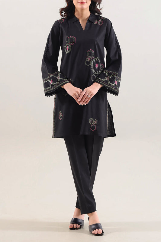 Solid Embroidered Cotton Stitched 2 Piece (Shirt/Trouser)