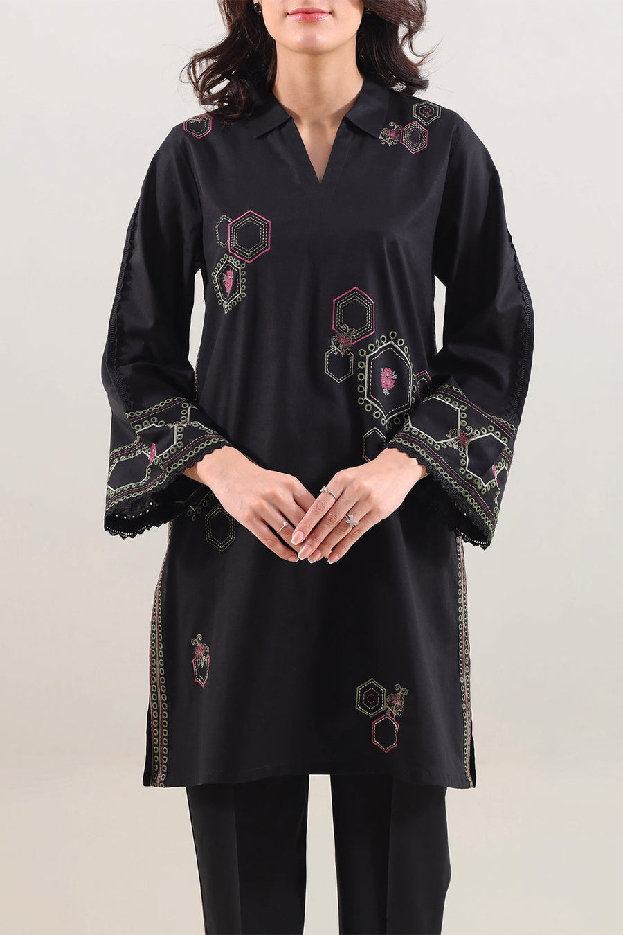 Solid Embroidered Cotton Stitched 2 Piece (Shirt/Trouser)