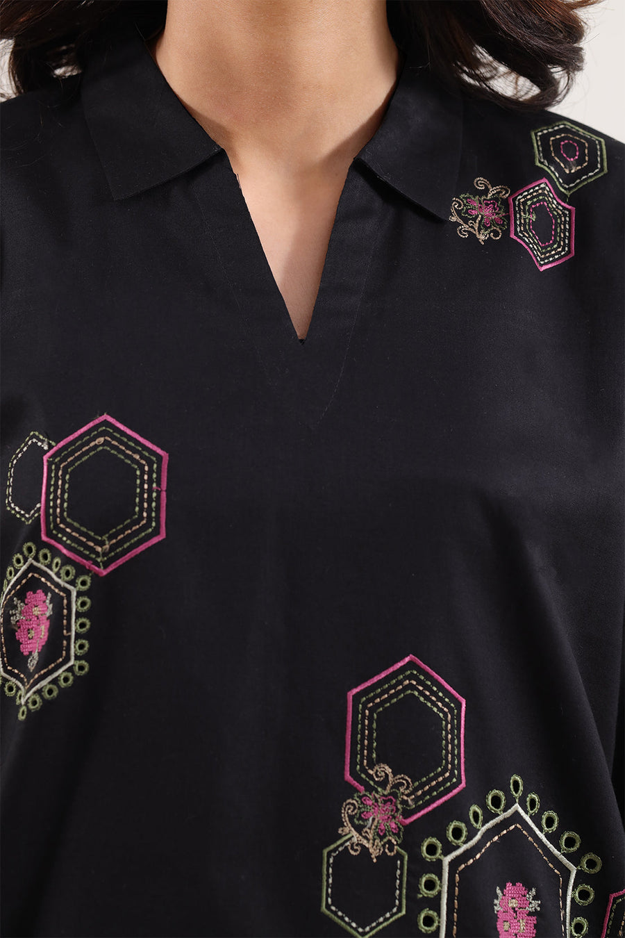 Solid Embroidered Cotton Stitched 2 Piece (Shirt/Trouser)