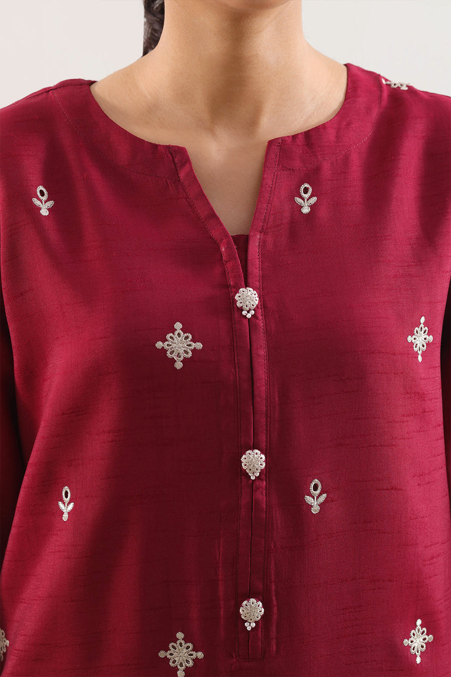 Solid Embroidered Korean Silk Stitched 2 Piece (Shirt/Trouser) - Pehnaawaa