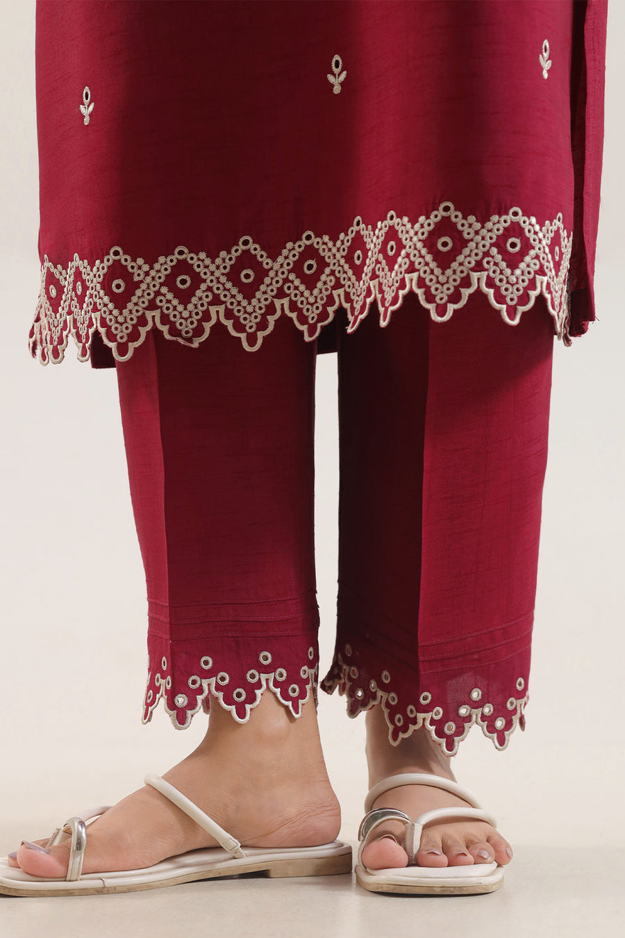 Solid Embroidered Korean Silk Stitched 2 Piece (Shirt/Trouser) - Pehnaawaa