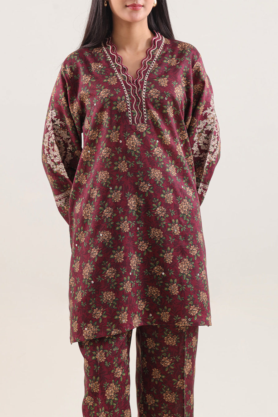 Printed Embroidered Arabic Lawn Stitched 2 Piece (Shirt/Trouser) - Pehnaawaa
