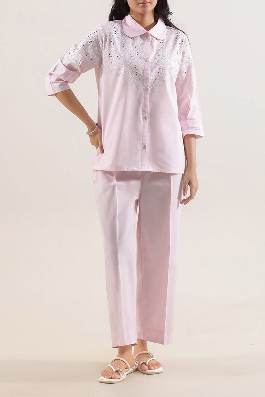 Solid Embroidered Poplin Stitched 2 piece (Shirt/Trouser) - Pehnaawaa