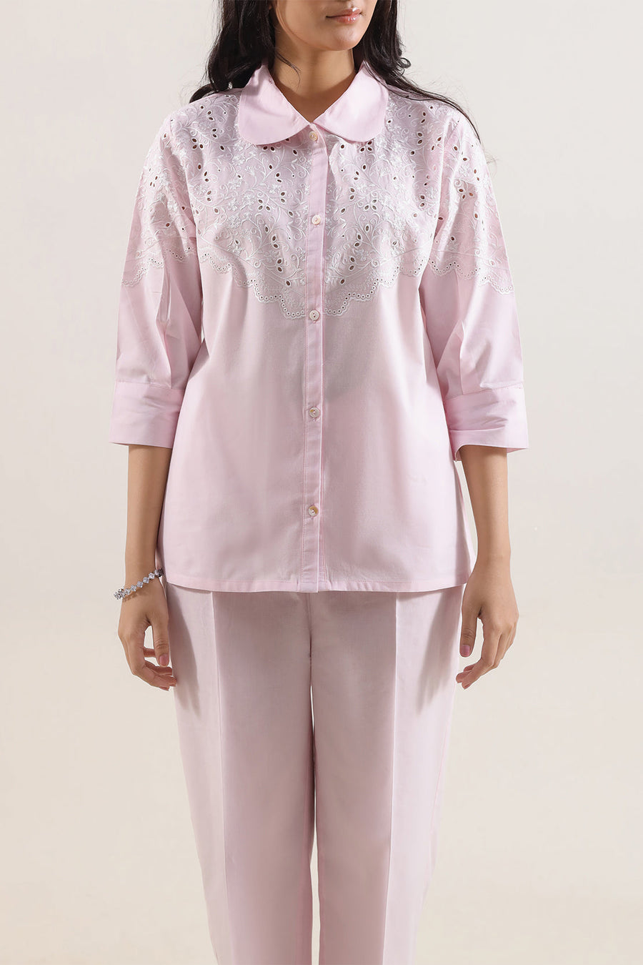 Solid Embroidered Poplin Stitched 2 piece (Shirt/Trouser) - Pehnaawaa
