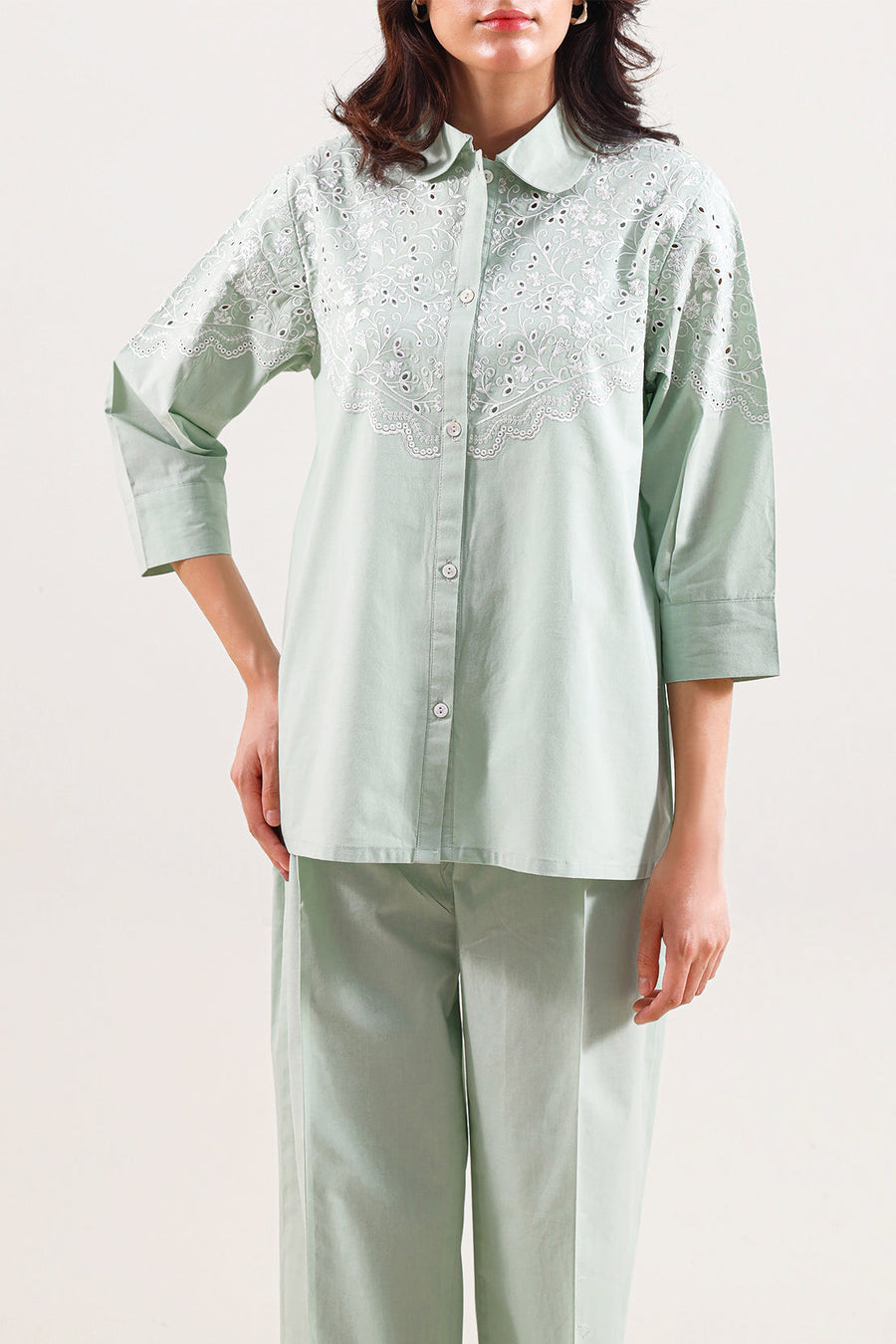 Solid Embroidered Poplin Stitched 2 piece (Shirt/Trouser) - Pehnaawaa
