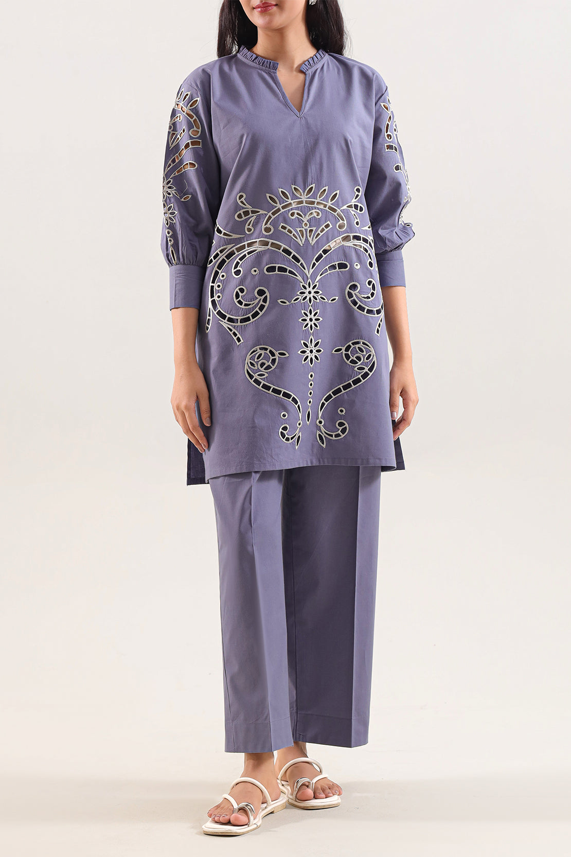 Solid Embroidered Poplin Stitched 2 piece (Shirt/Trouser)
