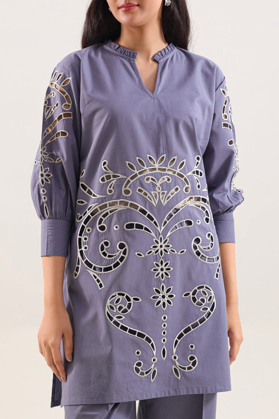Solid Embroidered Poplin Stitched 2 piece (Shirt/Trouser)