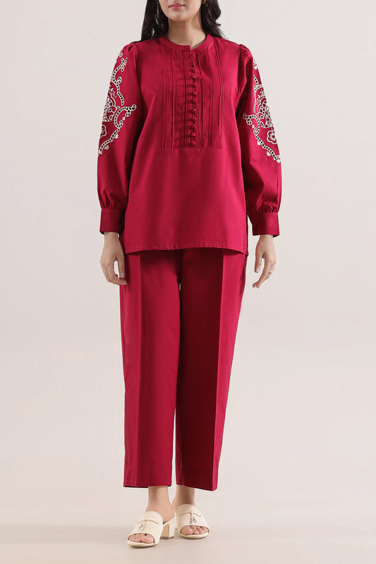 Solid Embroidered Poplin Stitched 2 piece (Shirt/Trouser) - Pehnaawaa