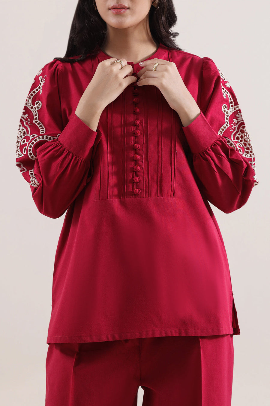 Solid Embroidered Poplin Stitched 2 piece (Shirt/Trouser) - Pehnaawaa