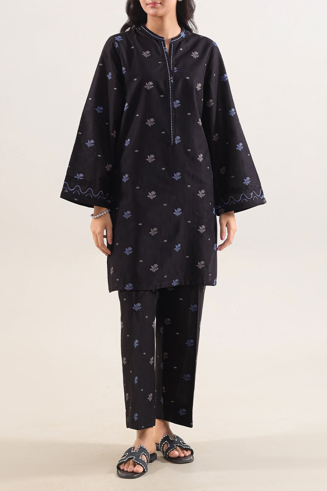 Embroidered Cotton Jacquard Stitched 2 Piece (Shirt/Trouser)