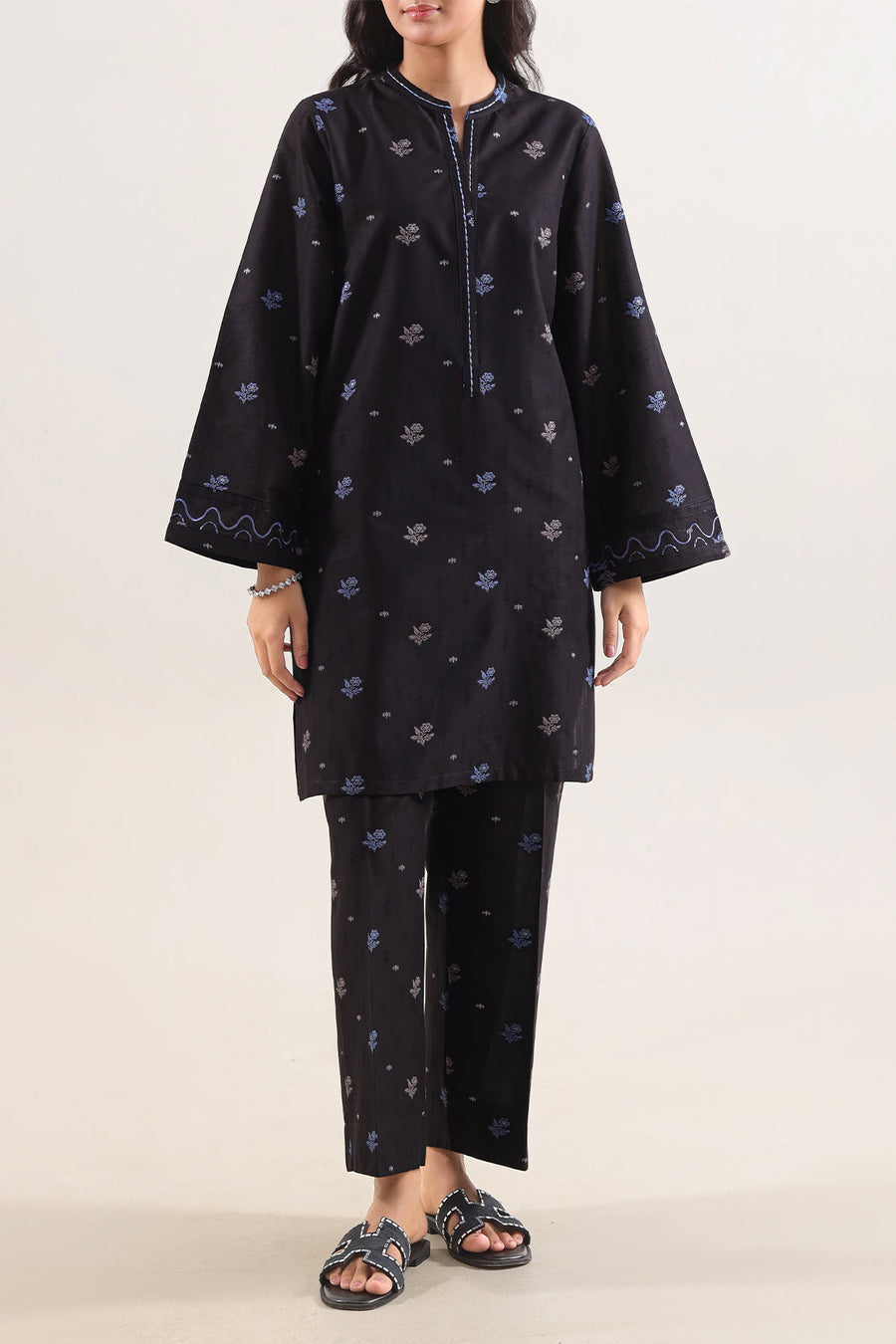 Embroidered Cotton Jacquard Stitched 2 Piece (Shirt/Trouser)