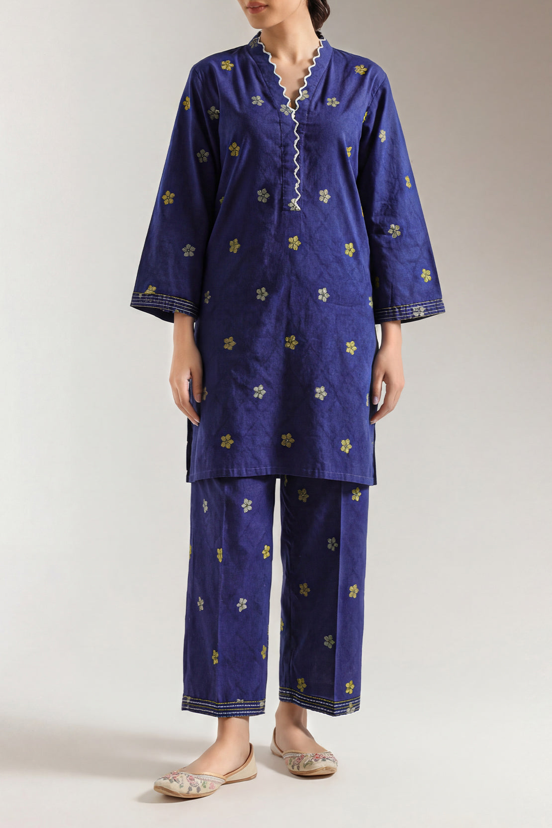 Embroidered Cotton Jacquard Stitched 2 Piece (Shirt/Trouser)