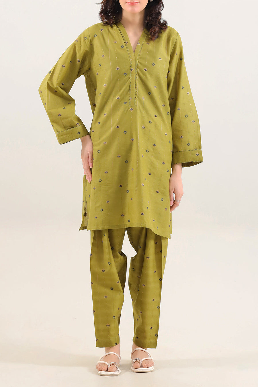 Embroidered Cotton Jacquard Stitched 2 Piece (Shirt/Trouser) - Pehnaawaa