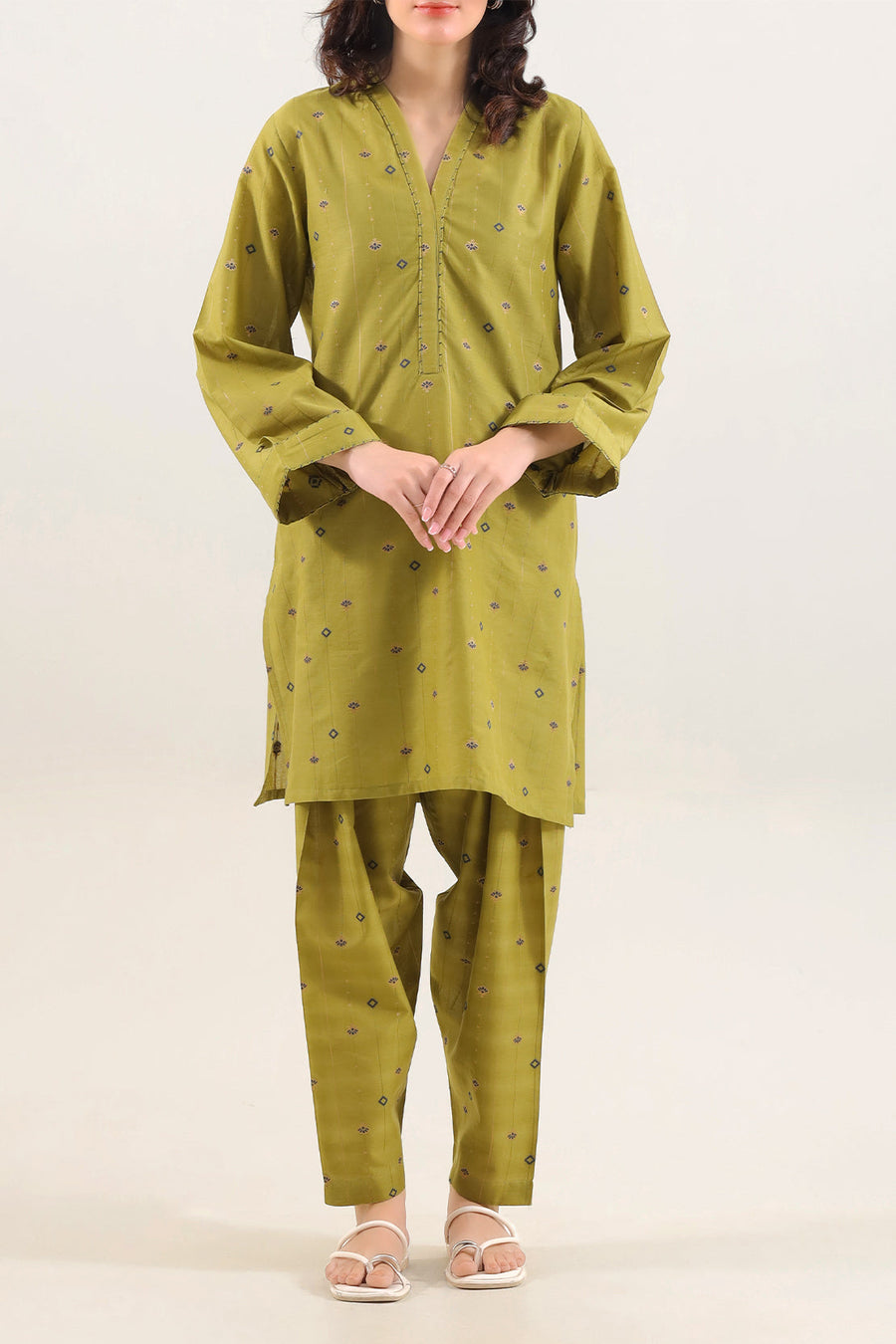 Embroidered Cotton Jacquard Stitched 2 Piece (Shirt/Trouser) - Pehnaawaa
