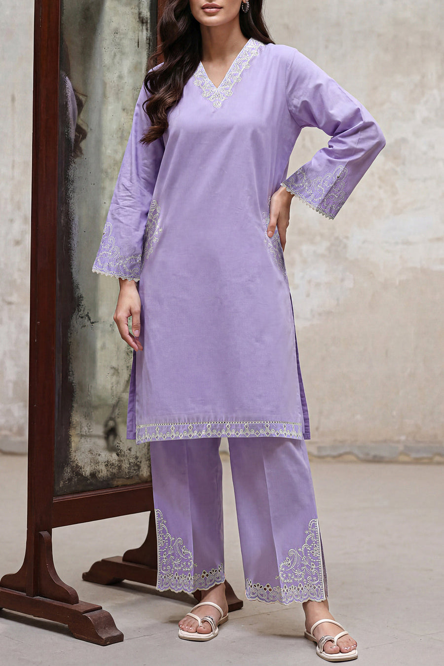 Solid Embroidered Cambric Stitched 2 Piece (Shirt/Trouser) - Pehnaawaa