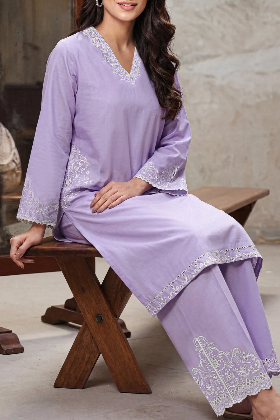 Solid Embroidered Cambric Stitched 2 Piece (Shirt/Trouser) - Pehnaawaa